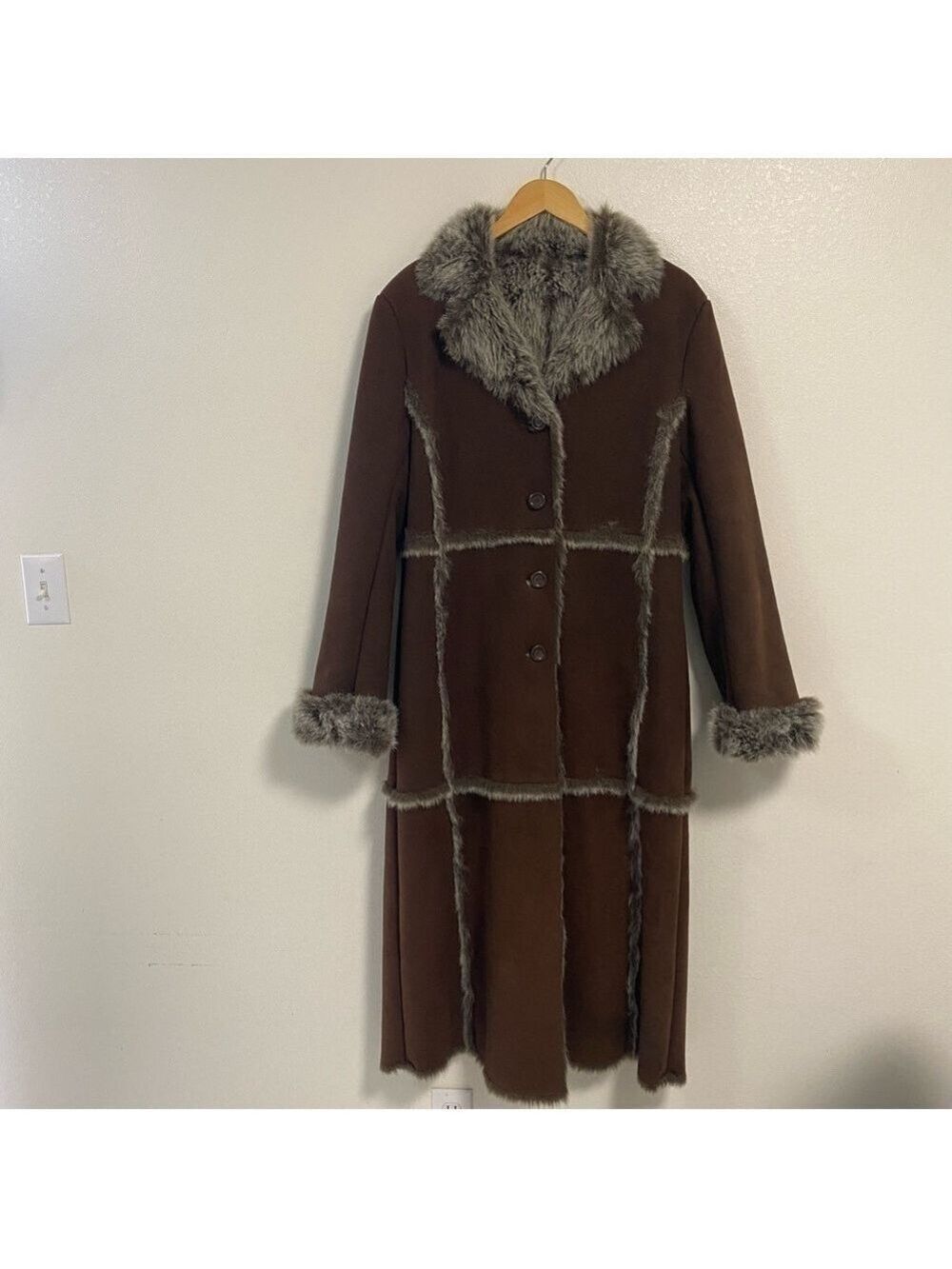 Marvin Richards Coat Women’s Size Large Brown Faux Leather Faux Fur Duster coat